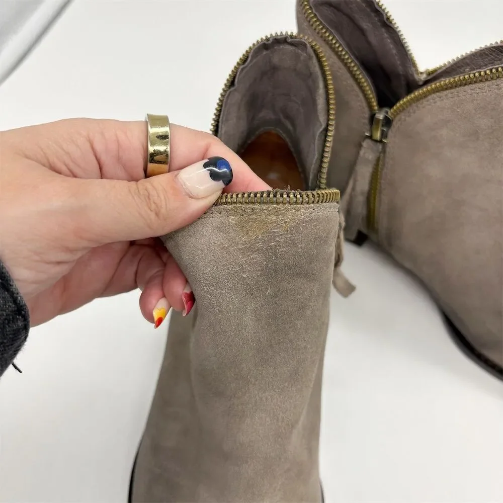 Jeffrey Campbell Crockett Ankle Boots Size 7 Gray Suede‎ Leather Zipper Western